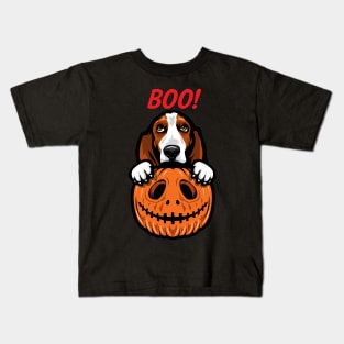 Halloween Pumpkin Basset Hound Kids T-Shirt
